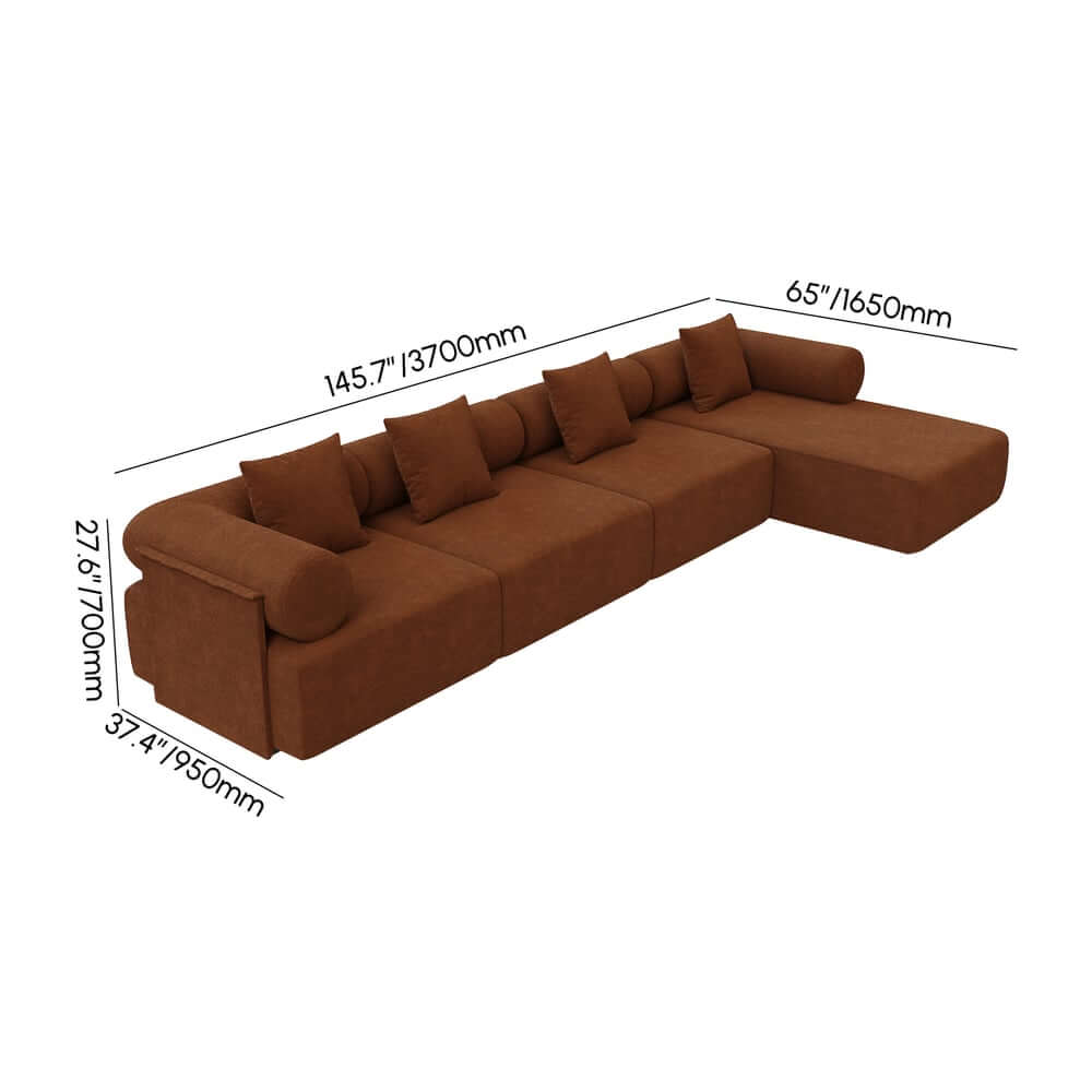 Modern Chenille Velvet Sectional Sofa With Round Arms Dimensions