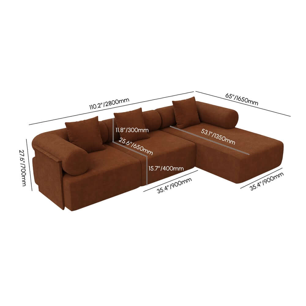 Modern Chenille Velvet Sectional Sofa With Round Arms Dimensions