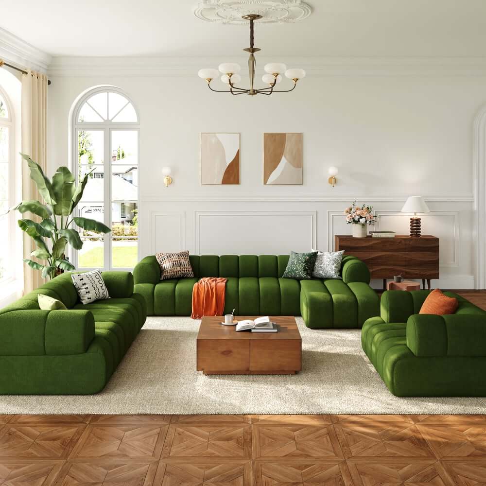 Modern Chenille Velvet Sofa Chaise - Modular Design