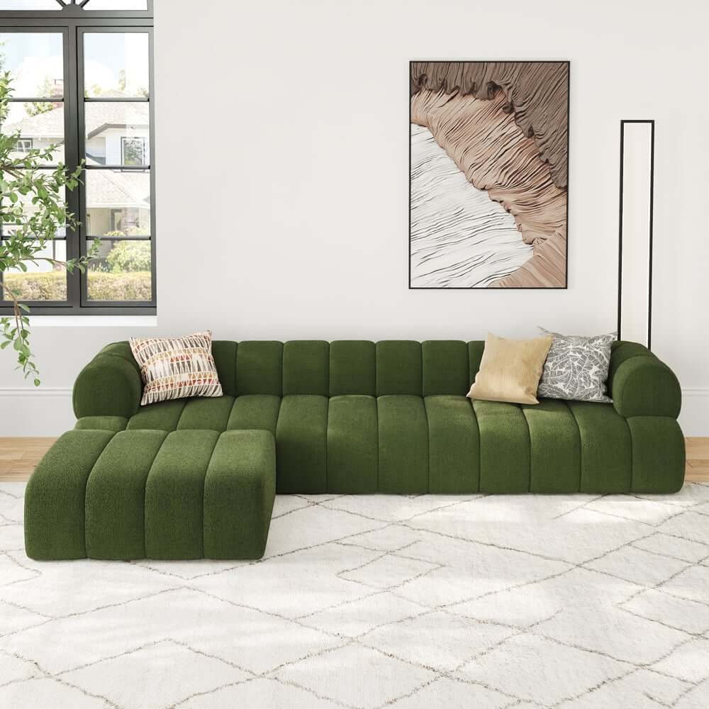 Modern Chenille Velvet Sofa Set With Ottoman - 5 Seats