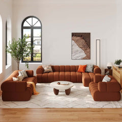 Modern Chenille Velvet Sofa Set With Ottoman - 5 Seats