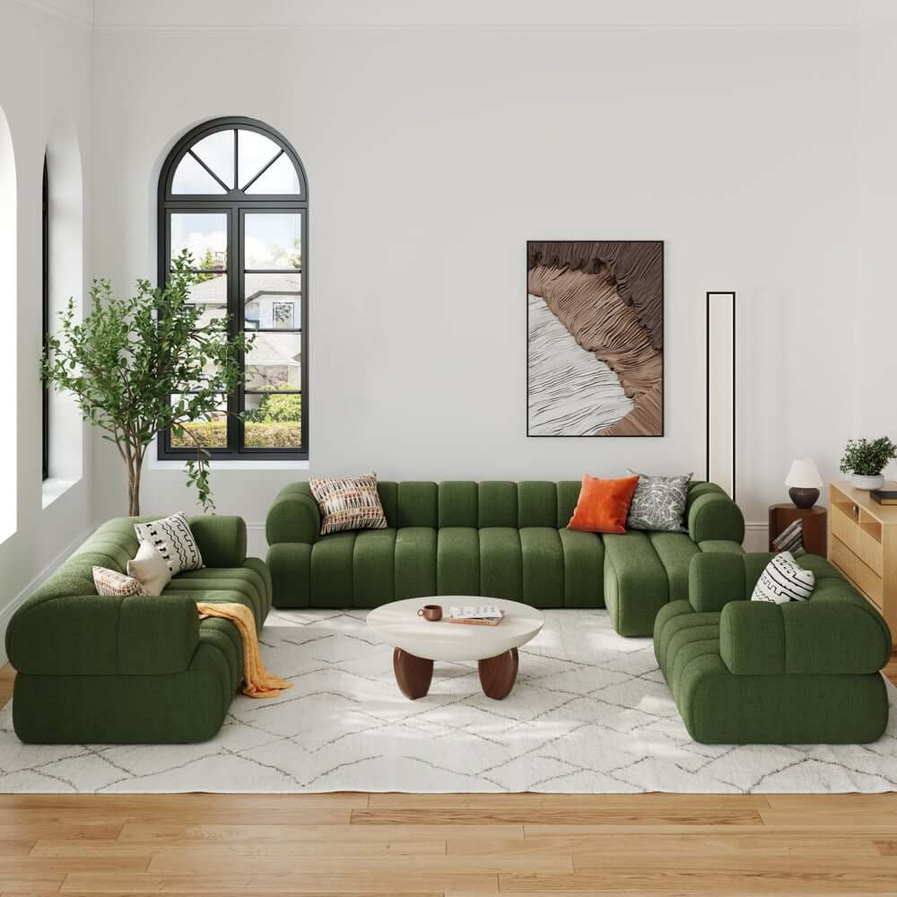 Modern Chenille Velvet Sofa Set With Ottoman - 5 Seats