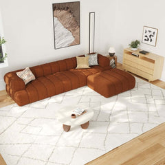 Modern Chenille Velvet Sofa Set With Ottoman - 5 Seats