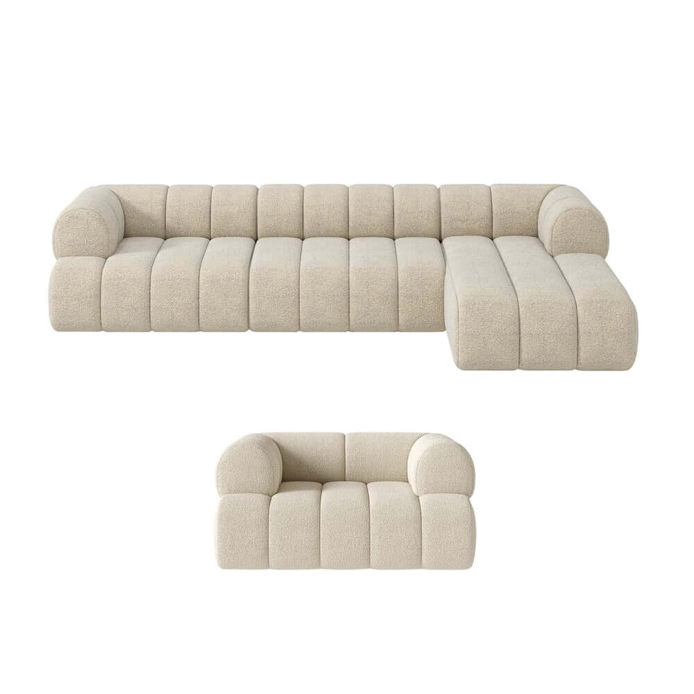 Modern Chenille Velvet Sofa Set With Ottoman - 5 Seats