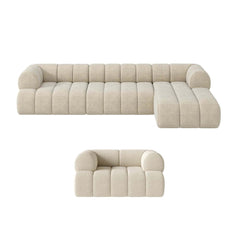 Modern Chenille Velvet Sofa Set With Ottoman - 5 Seats
