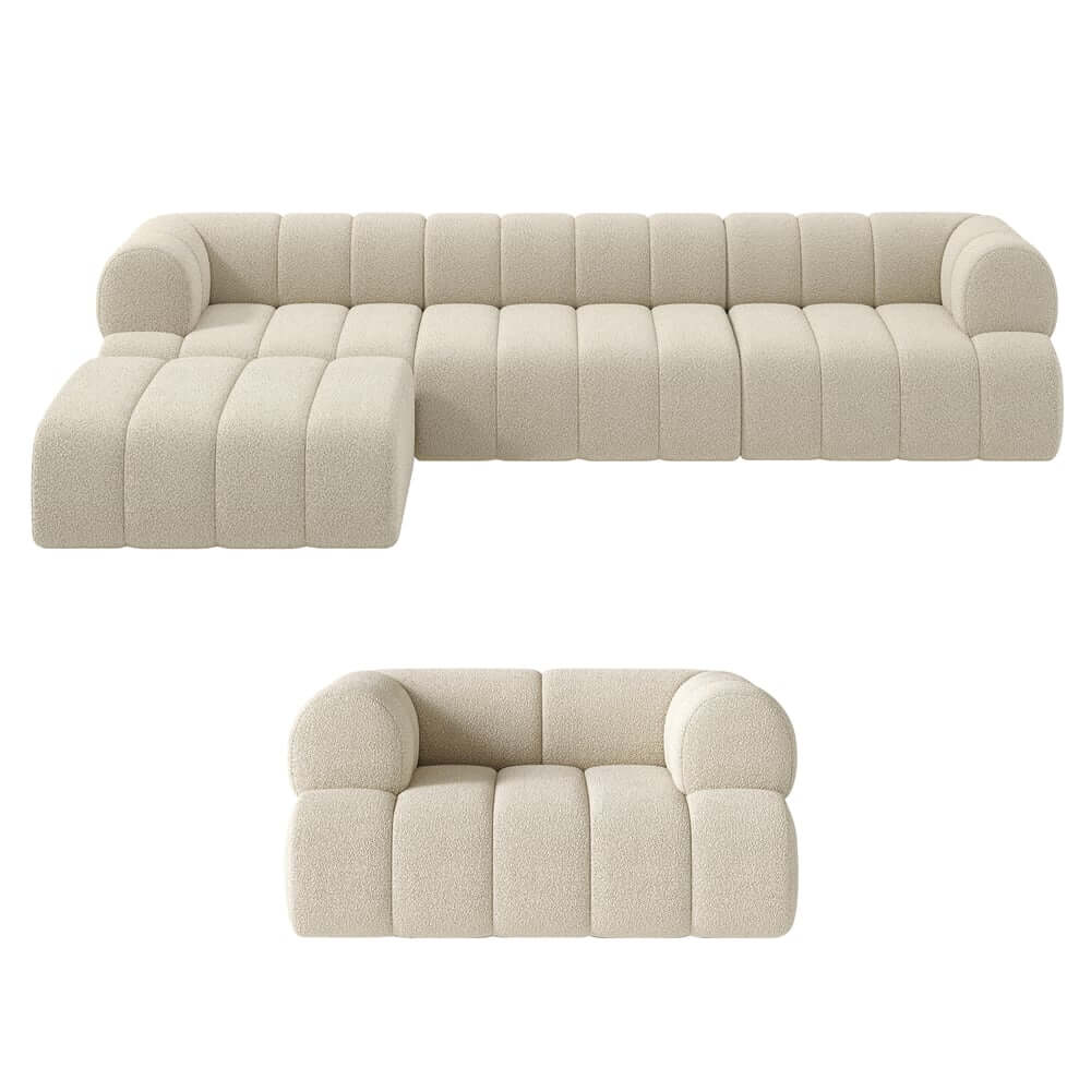 Modern Chenille Velvet Sofa Set With Ottoman - 5 Seats