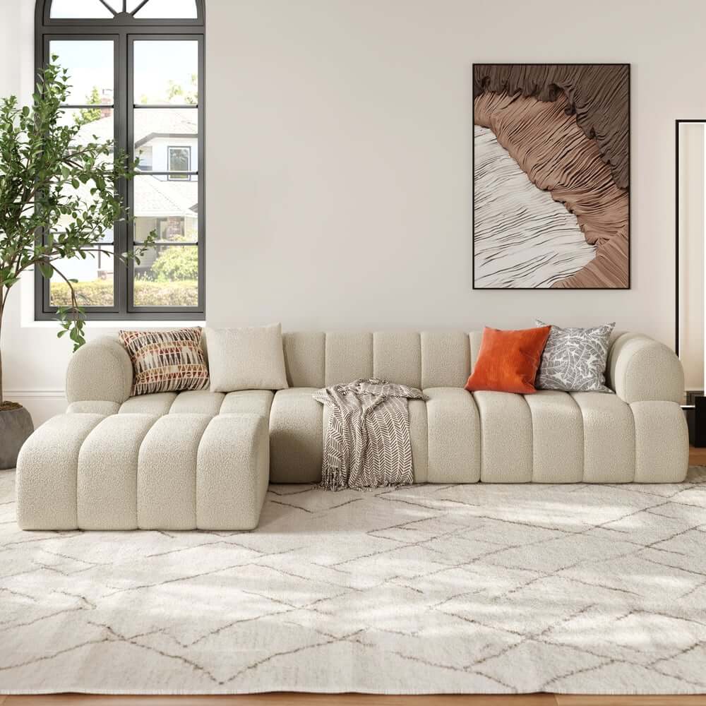 Modern Chenille Velvet Sofa Set With Ottoman - 5 Seats
