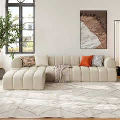 Modern Chenille Velvet Sofa Set With Ottoman - 5 Seats