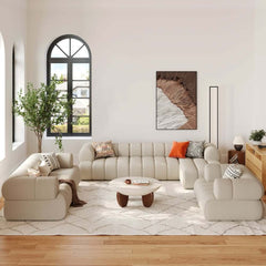 Modern Chenille Velvet Sofa Set With Ottoman - 5 Seats