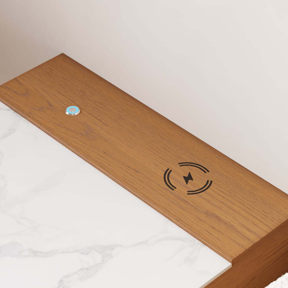 Modern Cherry Nightstand With Sintered Stone Top & LED Light