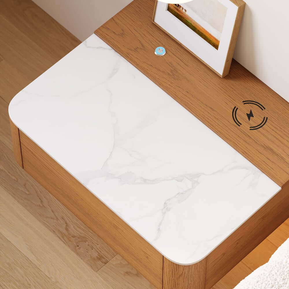 Modern Cherry Nightstand With Sintered Stone Top & LED Light