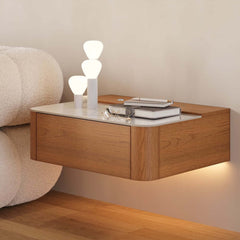 Modern Cherry Nightstand With Sintered Stone Top & LED Light