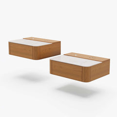 Modern Cherry Nightstand With Sintered Stone Top & LED Light