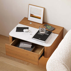 Modern Cherry Nightstand With Sintered Stone Top & LED Light