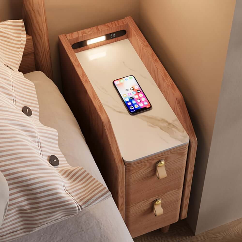 Modern Cherry Nightstand With Sintered Stone Top & USB Port