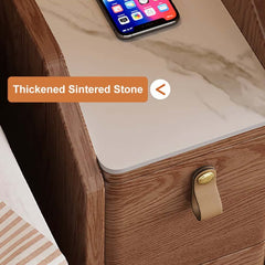 Modern Cherry Nightstand With Sintered Stone Top & USB Port