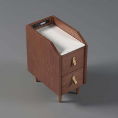Modern Cherry Nightstand With Sintered Stone Top & USB Port