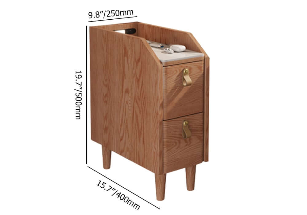 Modern Cherry Nightstand With Sintered Stone Top & USB Port Dimensions