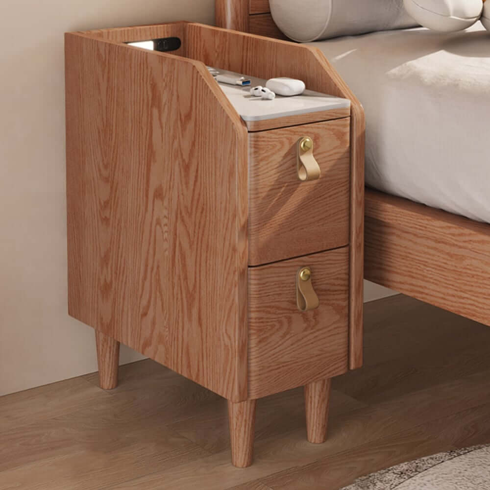 Modern Cherry Nightstand With Sintered Stone Top & USB Port Main Product Image
