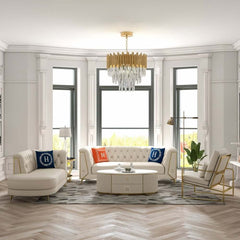 Modern Chesterfield 3-Piece Faux Leather Sofa Set