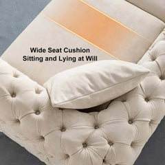 Modern Chesterfield Beige Velvet Sofa With Gold Legs