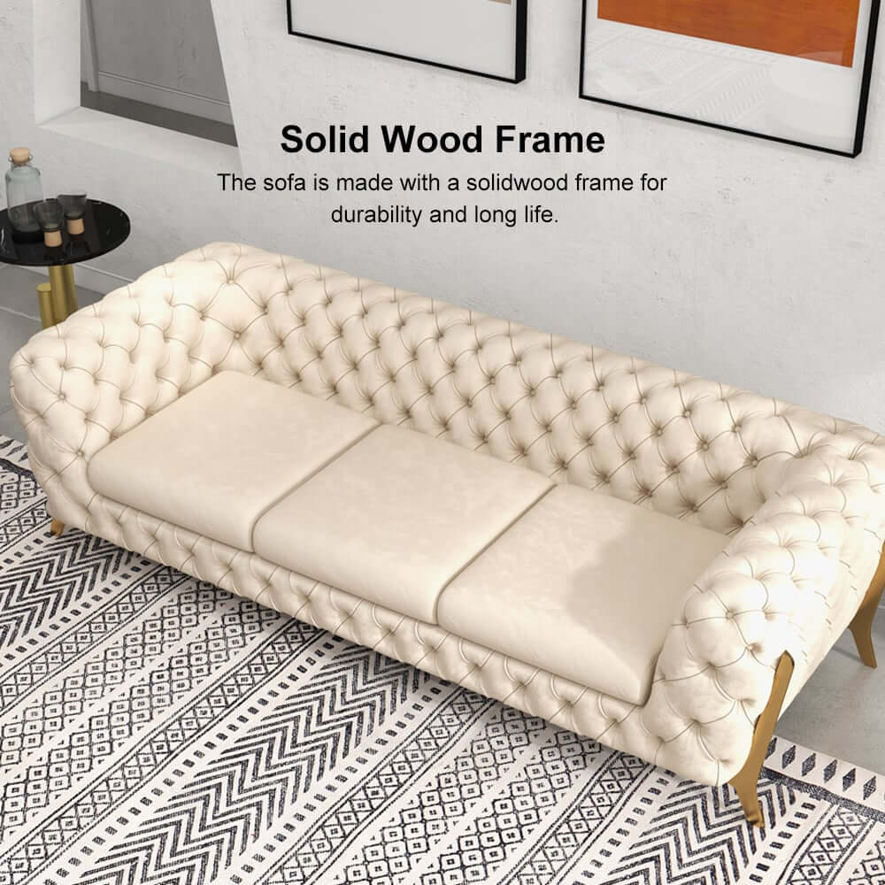 Modern Chesterfield Beige Velvet Sofa With Gold Legs
