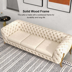 Modern Chesterfield Beige Velvet Sofa With Gold Legs
