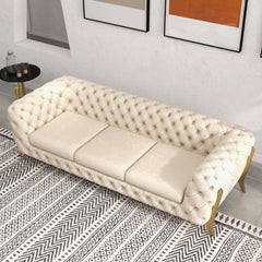 Modern Chesterfield Beige Velvet Sofa With Gold Legs