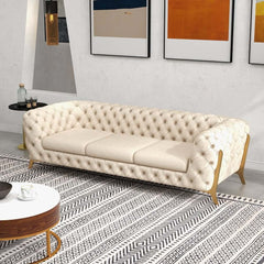 Modern Chesterfield Beige Velvet Sofa With Gold Legs