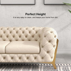 Modern Chesterfield Beige Velvet Sofa With Gold Legs