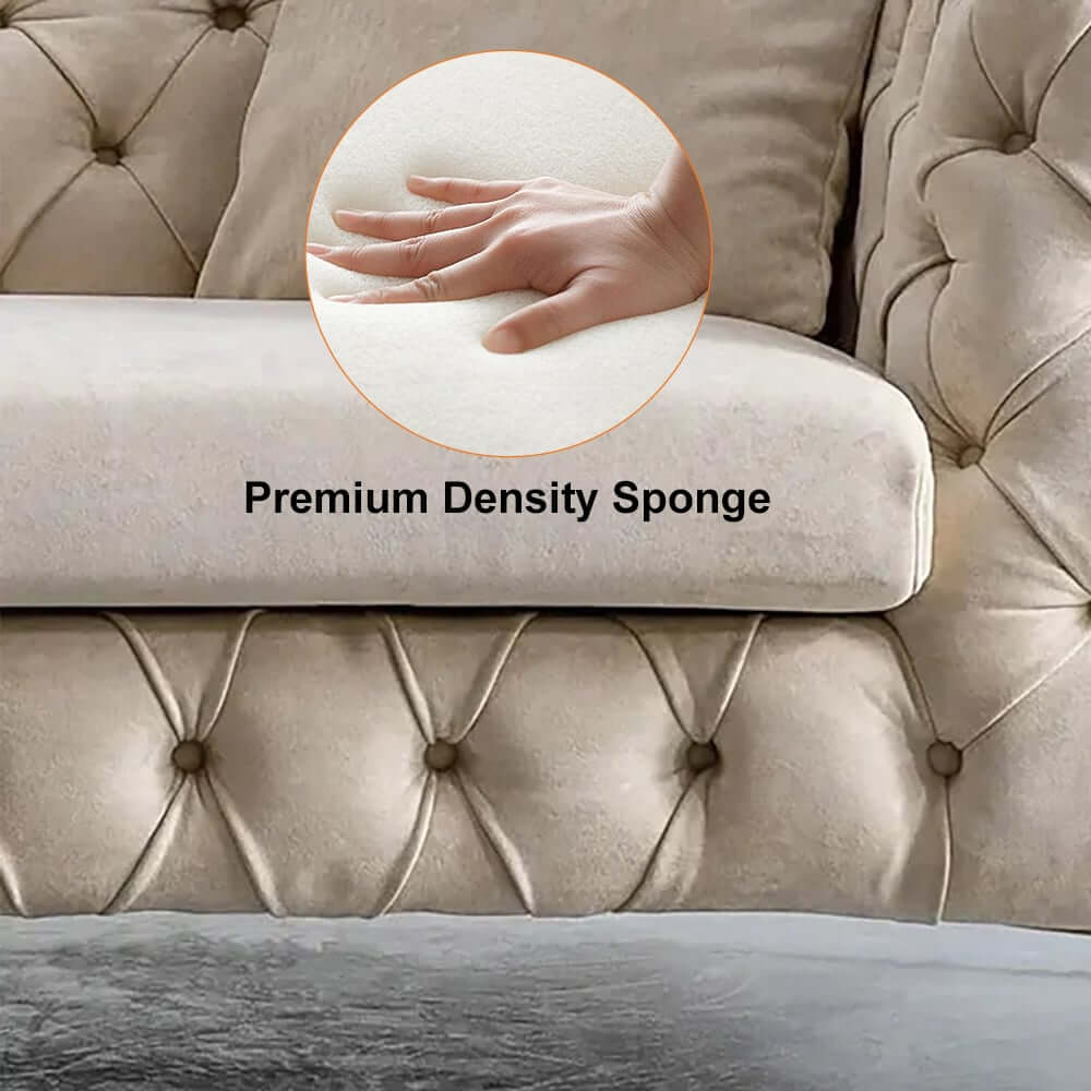 Modern Chesterfield Beige Velvet Sofa With Gold Legs