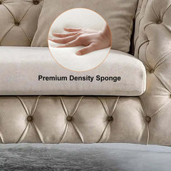 Modern Chesterfield Beige Velvet Sofa With Gold Legs