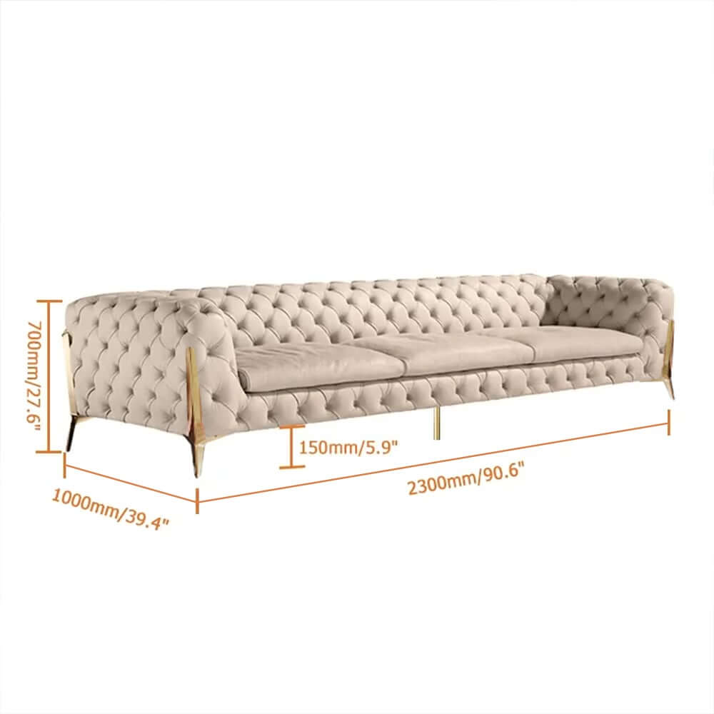 Modern Chesterfield Beige Velvet Sofa With Gold Legs Dimensions