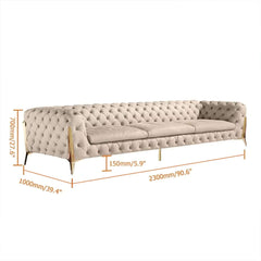 Modern Chesterfield Beige Velvet Sofa With Gold Legs Dimensions