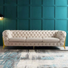 Modern Chesterfield Beige Velvet Sofa With Gold Legs Main Product Image