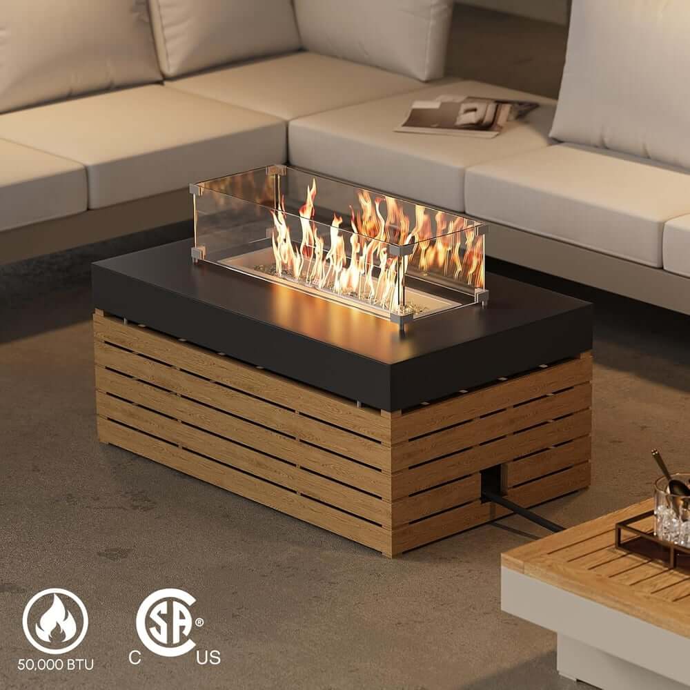 Modern Chesterfield Outdoor Sofa Set with Fire Pit and Adjustable Backrest