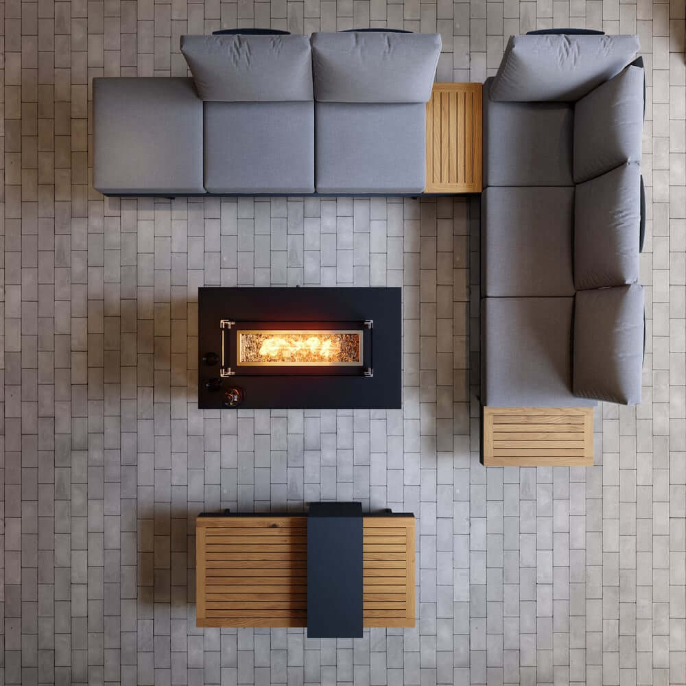 Modern Chesterfield Outdoor Sofa Set with Fire Pit and Adjustable Backrest