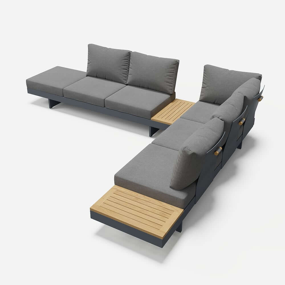 Modern Chesterfield Outdoor Sofa Set with Fire Pit and Adjustable Backrest