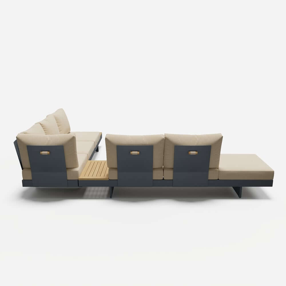Modern Chesterfield Outdoor Sofa Set with Fire Pit and Adjustable Backrest