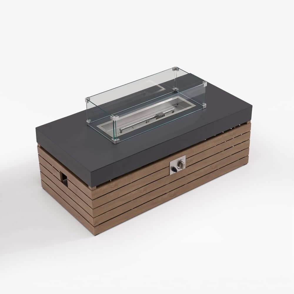 Modern Chesterfield Outdoor Sofa Set with Fire Pit and Adjustable Backrest