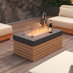 Modern Chesterfield Outdoor Sofa Set with Fire Pit and Adjustable Backrest