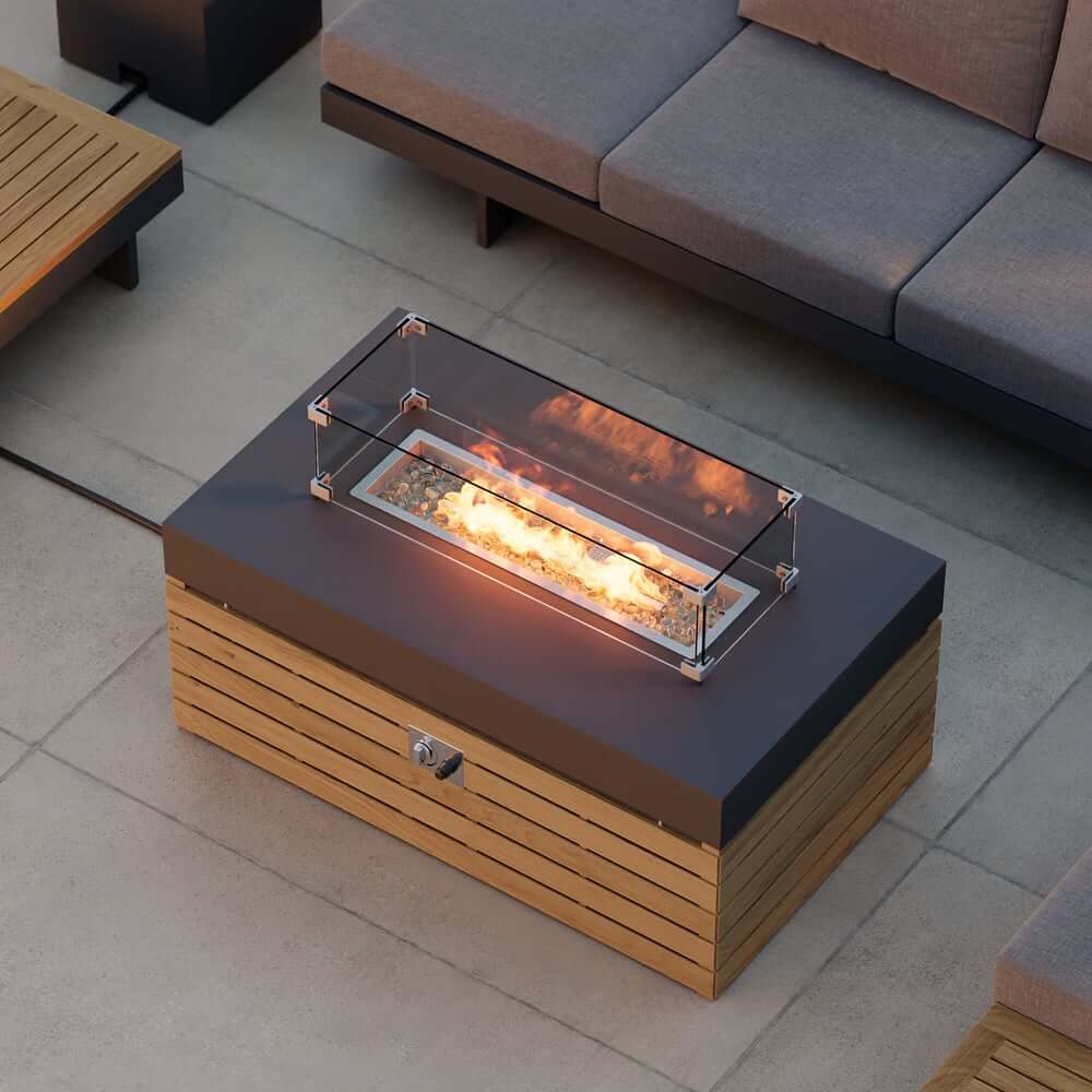 Modern Chesterfield Outdoor Sofa Set with Fire Pit and Adjustable Backrest