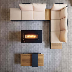 Modern Chesterfield Outdoor Sofa Set with Fire Pit and Adjustable Backrest