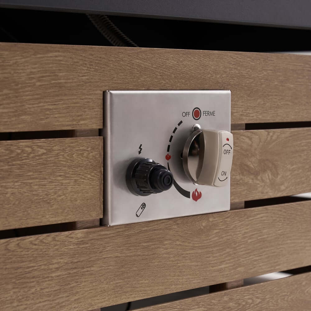 Modern Chesterfield Outdoor Sofa Set with Fire Pit and Adjustable Backrest