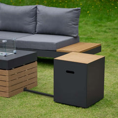 Modern Chesterfield Outdoor Sofa Set with Fire Pit and Adjustable Backrest