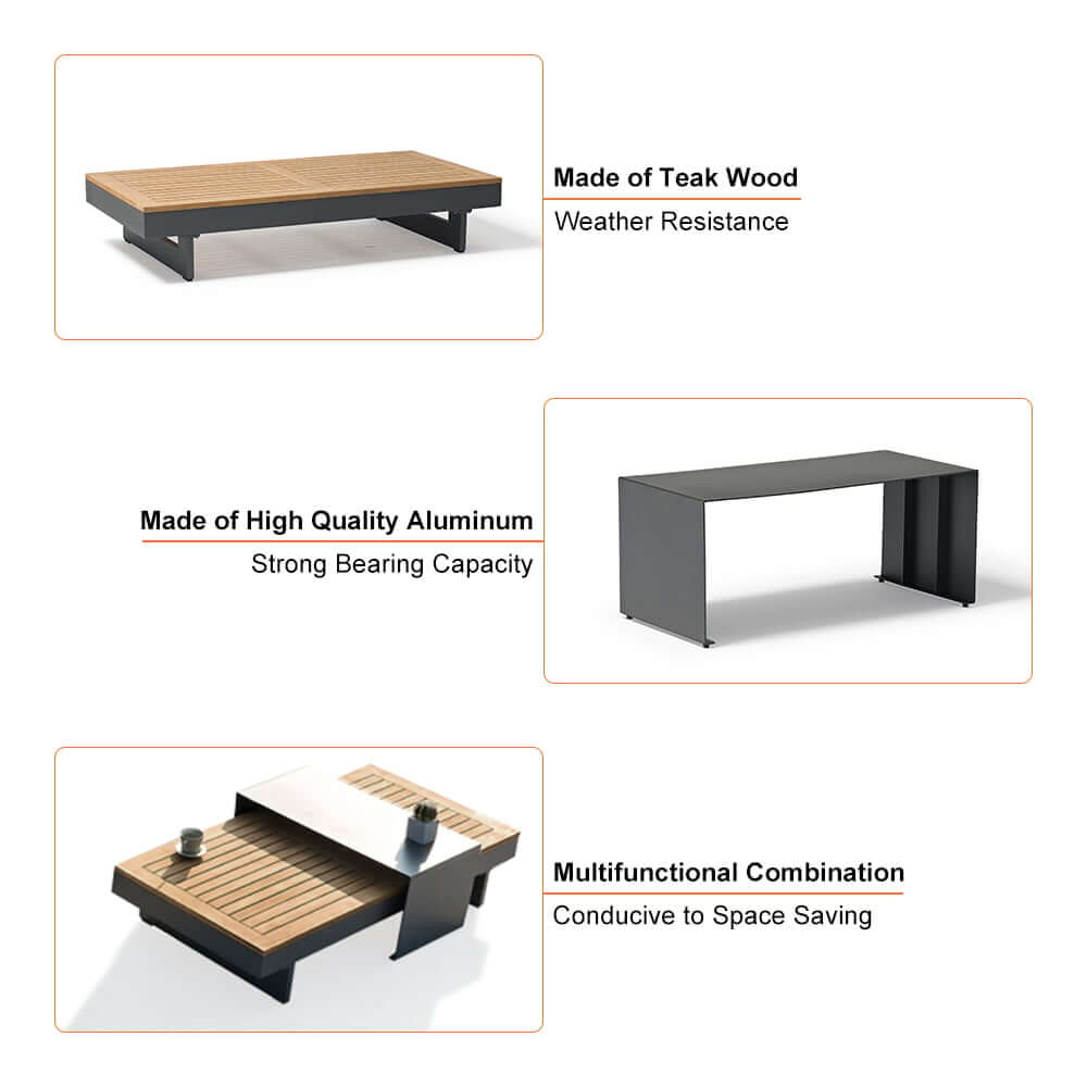 Modern Chesterfield Outdoor Sofa Set with Fire Pit and Adjustable Backrest