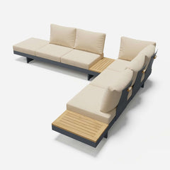 Modern Chesterfield Outdoor Sofa Set with Fire Pit and Adjustable Backrest