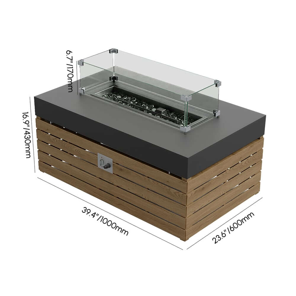 Modern Chesterfield Outdoor Sofa Set with Fire Pit and Adjustable Backrest Dimensions