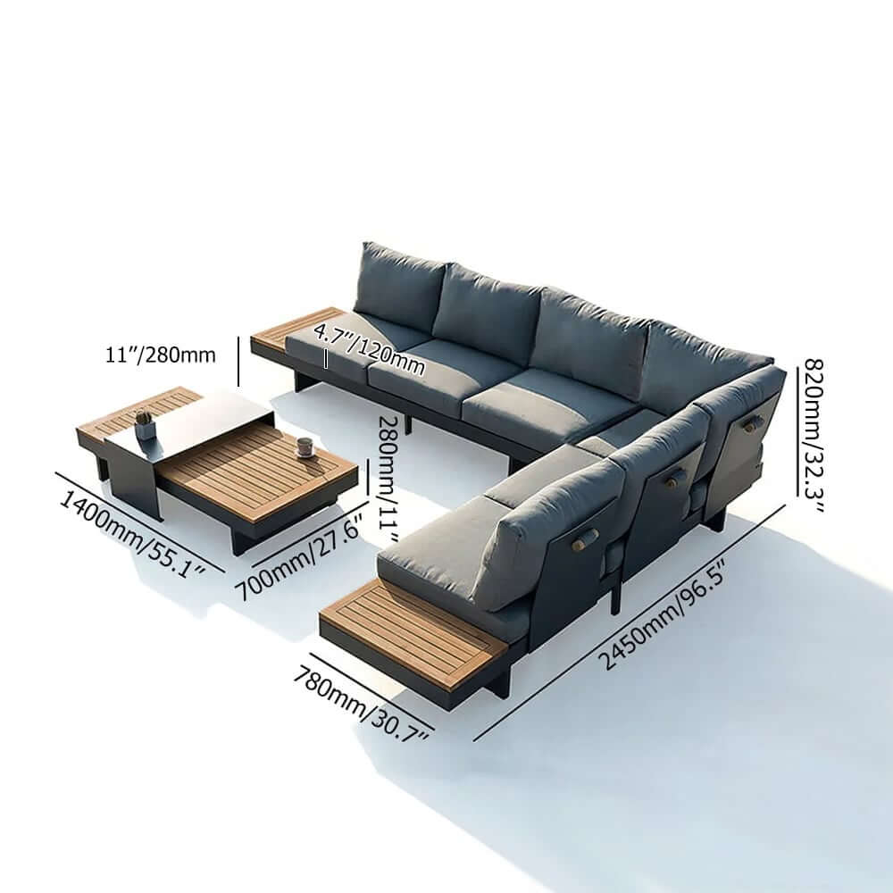Modern Chesterfield Outdoor Sofa Set with Fire Pit and Adjustable Backrest Dimensions