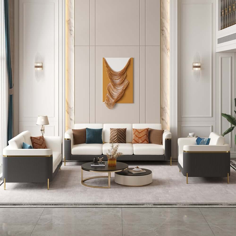 Modern Chesterfield Sofa in Nappa Leather with Gold Legs